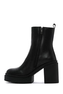 Women's Black Zippered Thick Heeled Leather Boots | Derimod Women's Black Zippered Thick Heeled Leather Boots | Derimod