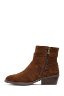 Woman Tan Zippered Suede Leather Cowboy Boots | Derimod Woman Tan Zippered Suede Leather Cowboy Boots | Derimod