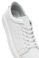 Men's White Lace-up Thick-Sole Leather Sneaker | Derimod Men's White Lace-up Thick-Sole Leather Sneaker | Derimod