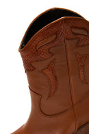 Women's Tan Leather Cowboy Heeled Boots | Derimod Women's Tan Leather Cowboy Heeled Boots | Derimod