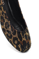 Women's Leopard Patterned Jeweled Leather Ballet Flat | Derimod Women's Leopard Patterned Jeweled Leather Ballet Flat | Derimod