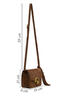 Woman Tan Long-Strap Suede Crossbody Bag | Derimod Woman Tan Long-Strap Suede Crossbody Bag | Derimod