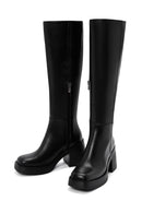 Women's Black Thick Heeled Zippered Casual Leather Boots | Derimod Women's Black Thick Heeled Zippered Casual Leather Boots | Derimod