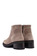 Women's Mink Zippered Thick Heel Suede Leather Boots | Derimod Women's Mink Zippered Thick Heel Suede Leather Boots | Derimod