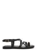 Kadın Siyah Bilekten Tokalı Deri Sandalet | Derimod Kadın Siyah Bilekten Tokalı Deri Sandalet | Derimod