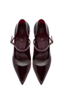 Woman Burgundy Buckled High Thin Heel Patent Leather Leather Shoe | Derimod Woman Burgundy Buckled High Thin Heel Patent Leather Leather Shoe | Derimod