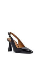 Woman Black Slingback Chunky Heel Leather Shoe | Derimod Woman Black Slingback Chunky Heel Leather Shoe | Derimod