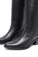 Woman Black Chunky Heels Leather Cowboy Boots | Derimod Woman Black Chunky Heels Leather Cowboy Boots | Derimod