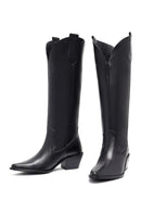 Woman Black Chunky Heels Leather Cowboy Boots | Derimod Woman Black Chunky Heels Leather Cowboy Boots | Derimod