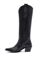 Woman Black Chunky Heels Leather Cowboy Boots | Derimod Woman Black Chunky Heels Leather Cowboy Boots | Derimod