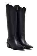 Woman Black Chunky Heels Leather Cowboy Boots | Derimod Woman Black Chunky Heels Leather Cowboy Boots | Derimod