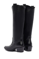 Woman Black Chunky Heels Leather Cowboy Boots | Derimod Woman Black Chunky Heels Leather Cowboy Boots | Derimod