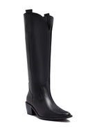 Woman Black Chunky Heels Leather Cowboy Boots | Derimod Woman Black Chunky Heels Leather Cowboy Boots | Derimod
