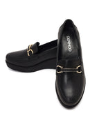 Kadın Siyah Tokalı Dolgu Topuklu Deri Comfort Loafer | Derimod Kadın Siyah Tokalı Dolgu Topuklu Deri Comfort Loafer | Derimod