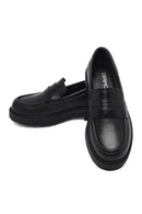 Women's Black Thick-Soled Leather Masculine Loafer | Derimod Women's Black Thick-Soled Leather Masculine Loafer | Derimod