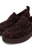 Woman Leopard Print Suede Leather Masculine Loafer | Derimod Woman Leopard Print Suede Leather Masculine Loafer | Derimod