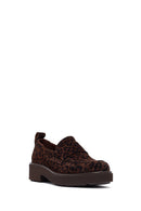 Woman Leopard Print Suede Leather Masculine Loafer | Derimod Woman Leopard Print Suede Leather Masculine Loafer | Derimod