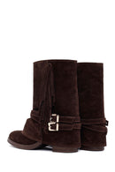 Woman Brown Chunky Heel Suede Leather Boat | Derimod Woman Brown Chunky Heel Suede Leather Boat | Derimod