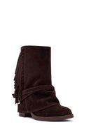 Woman Brown Chunky Heel Suede Leather Boat | Derimod Woman Brown Chunky Heel Suede Leather Boat | Derimod