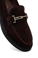 Woman Brown Buckled Suede Leather Loafer | Derimod Woman Brown Buckled Suede Leather Loafer | Derimod