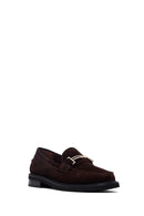 Woman Brown Buckled Suede Leather Loafer | Derimod Woman Brown Buckled Suede Leather Loafer | Derimod