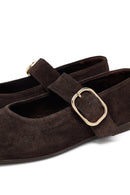 Woman Brown Buckled Suede Leather Babet | Derimod Woman Brown Buckled Suede Leather Babet | Derimod