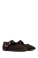 Woman Brown Buckled Suede Leather Babet | Derimod Woman Brown Buckled Suede Leather Babet | Derimod