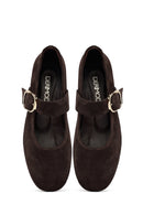 Woman Brown Buckled Suede Leather Babet | Derimod Woman Brown Buckled Suede Leather Babet | Derimod