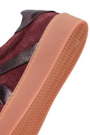 Woman Burgundy Laced Suede Leather Sneakers | Derimod Woman Burgundy Laced Suede Leather Sneakers | Derimod