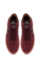 Woman Burgundy Laced Suede Leather Sneakers | Derimod Woman Burgundy Laced Suede Leather Sneakers | Derimod