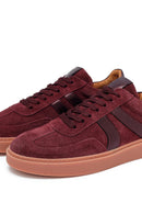 Woman Burgundy Laced Suede Leather Sneakers | Derimod Woman Burgundy Laced Suede Leather Sneakers | Derimod