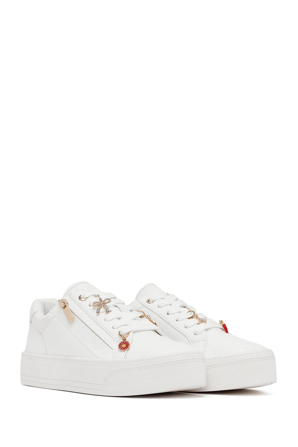 Kadın Beyaz Bağcıklı Kalın Tabanlı Sneaker