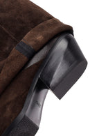 Women's Brown Thick Heeled Suede Leather Boot | Derimod Women's Brown Thick Heeled Suede Leather Boot | Derimod