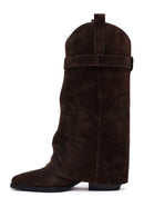 Women's Brown Thick Heeled Suede Leather Boot | Derimod Women's Brown Thick Heeled Suede Leather Boot | Derimod