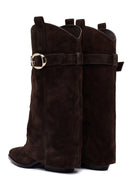 Women's Brown Thick Heeled Suede Leather Boot | Derimod Women's Brown Thick Heeled Suede Leather Boot | Derimod
