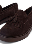 Woman Brown Tassel Suede Leather Loafer | Derimod Woman Brown Tassel Suede Leather Loafer | Derimod