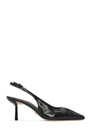 Women's Black Open Back Thin Heeled Leather Shoes | Derimod Women's Black Open Back Thin Heeled Leather Shoes | Derimod