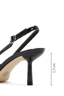 Women's Black Open Back Thin Heeled Leather Shoes | Derimod Women's Black Open Back Thin Heeled Leather Shoes | Derimod