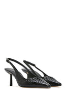 Women's Black Open Back Thin Heeled Leather Shoes | Derimod Women's Black Open Back Thin Heeled Leather Shoes | Derimod