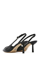Women's Black Open Back Thin Heeled Leather Shoes | Derimod Women's Black Open Back Thin Heeled Leather Shoes | Derimod
