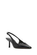 Women's Black Open Back Thin Heeled Leather Shoes | Derimod Women's Black Open Back Thin Heeled Leather Shoes | Derimod