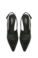 Women's Black Open Back Thin Heeled Leather Shoes | Derimod Women's Black Open Back Thin Heeled Leather Shoes | Derimod