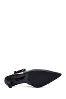Women's Black Open Back Thin Heeled Leather Shoes | Derimod Women's Black Open Back Thin Heeled Leather Shoes | Derimod