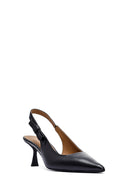 Women's Black Open Back Thin Heeled Leather Shoes | Derimod Women's Black Open Back Thin Heeled Leather Shoes | Derimod