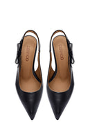 Women's Black Open Back Thin Heeled Leather Shoes | Derimod Women's Black Open Back Thin Heeled Leather Shoes | Derimod
