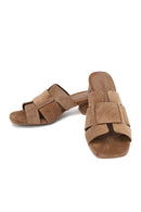 Women's Taupe Thick Short Heel Suede Leather Slippers | Derimod Women's Taupe Thick Short Heel Suede Leather Slippers | Derimod