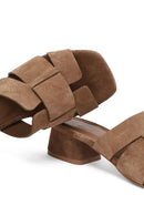 Women's Taupe Thick Short Heel Suede Leather Slippers | Derimod Women's Taupe Thick Short Heel Suede Leather Slippers | Derimod