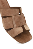 Women's Taupe Thick Short Heel Suede Leather Slippers | Derimod Women's Taupe Thick Short Heel Suede Leather Slippers | Derimod