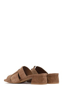 Women's Taupe Thick Short Heel Suede Leather Slippers | Derimod Women's Taupe Thick Short Heel Suede Leather Slippers | Derimod