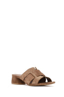 Women's Taupe Thick Short Heel Suede Leather Slippers | Derimod Women's Taupe Thick Short Heel Suede Leather Slippers | Derimod